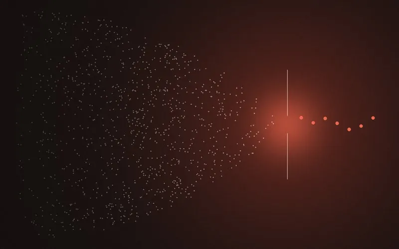 Ilustração: muitos pontos a convergir para uma passagem estreita, por onde só alguns atravessam